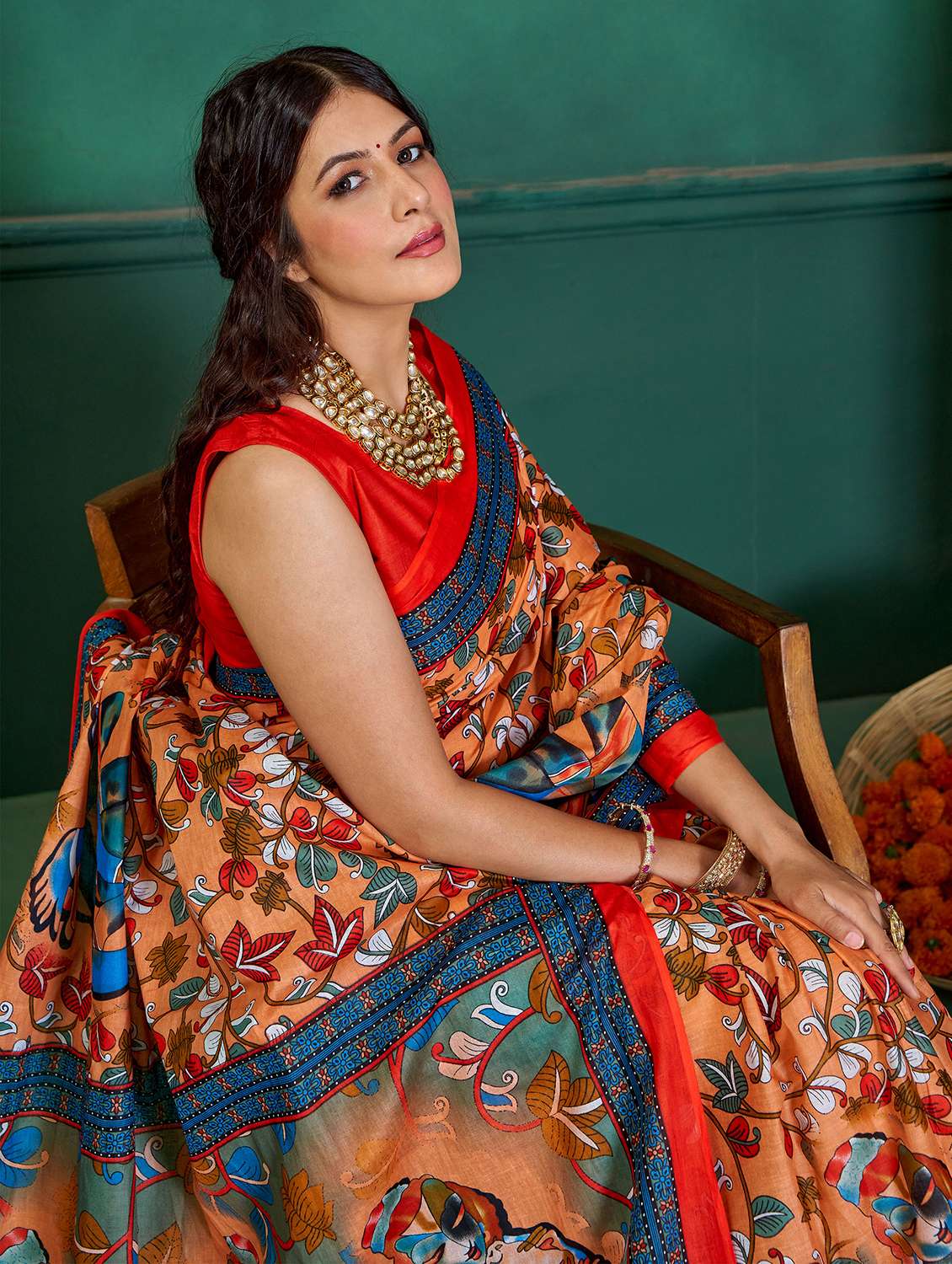 women kalamkari printed saree with blouse - 21905345 -  Standard Image - 2