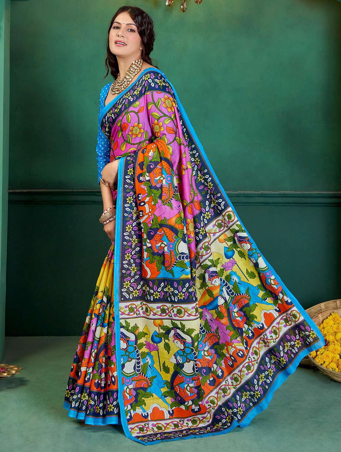 women kalamkari printed saree with blouse - 21905346 -  Standard Image - 2