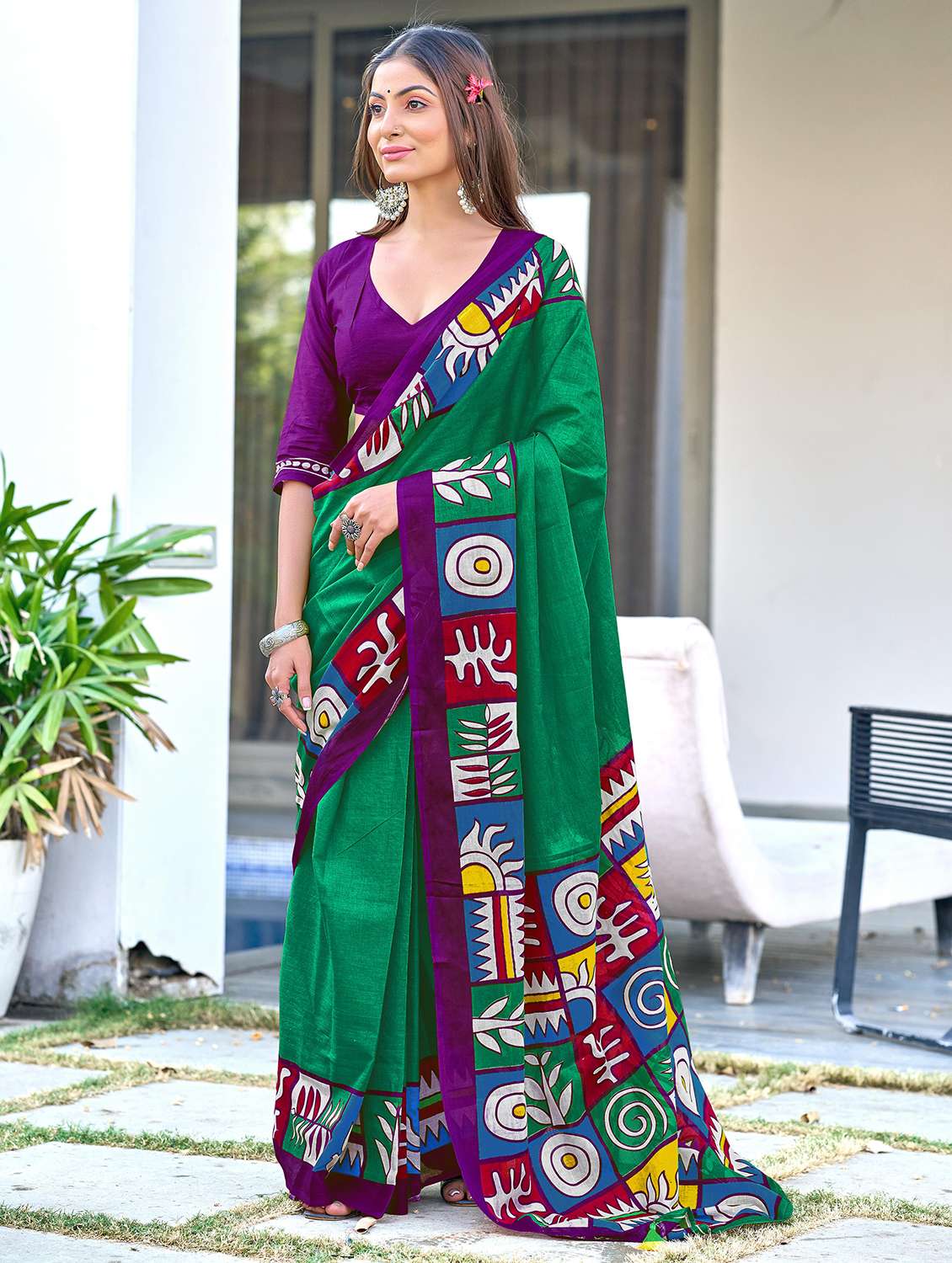 women printed casual wear saree with blouse
