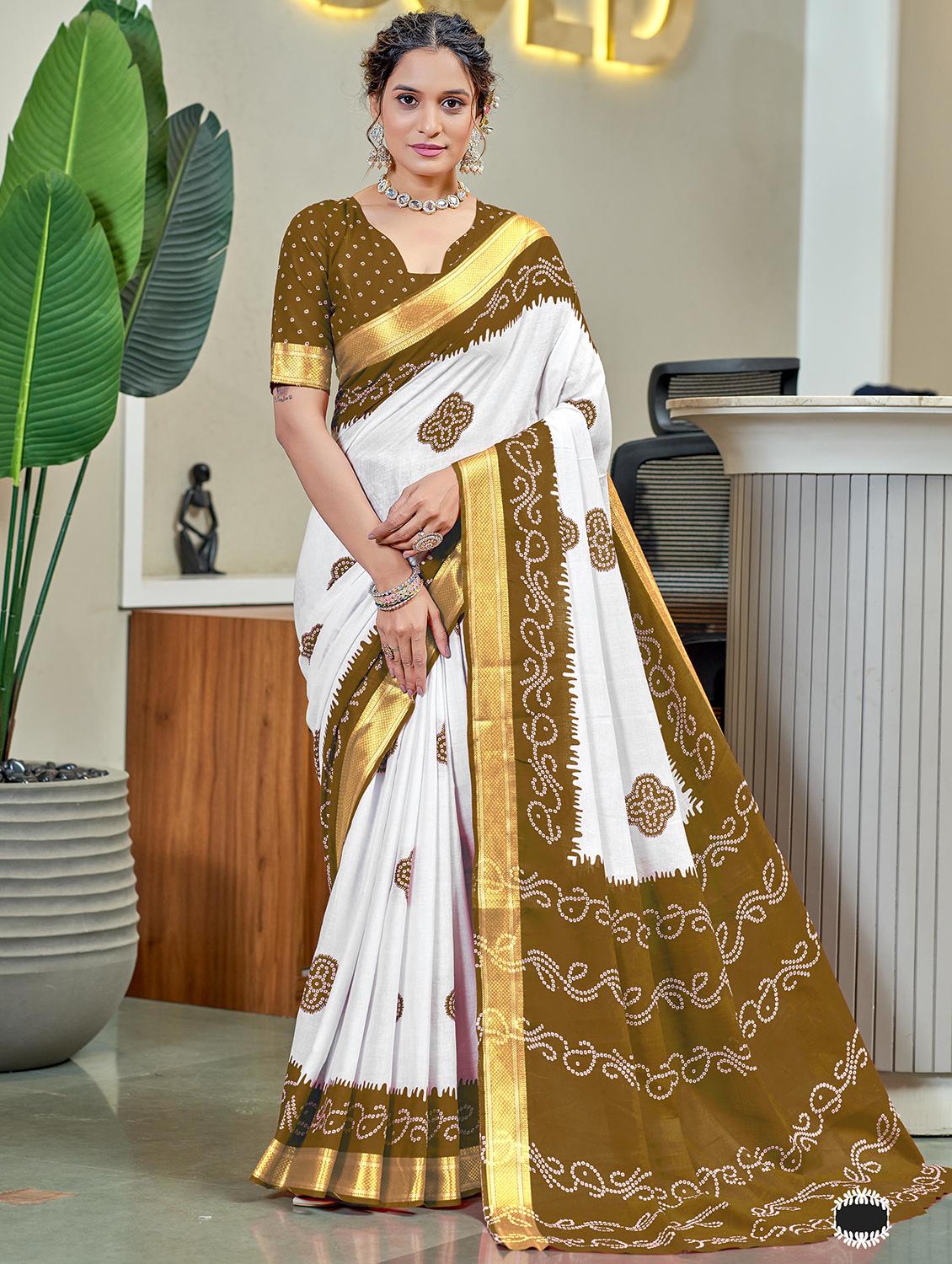 women bandhani printed casual wear saree with blouse - 21905361 - Zoom Image - 0