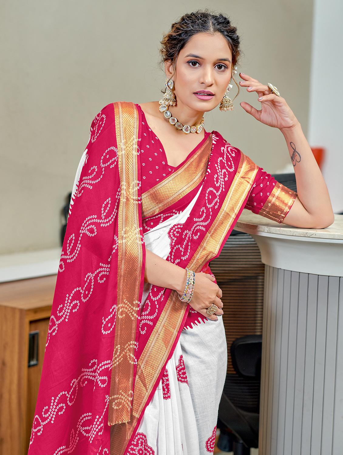 women bandhani printed casual wear saree with blouse - 21905365 - Standard Image - 2