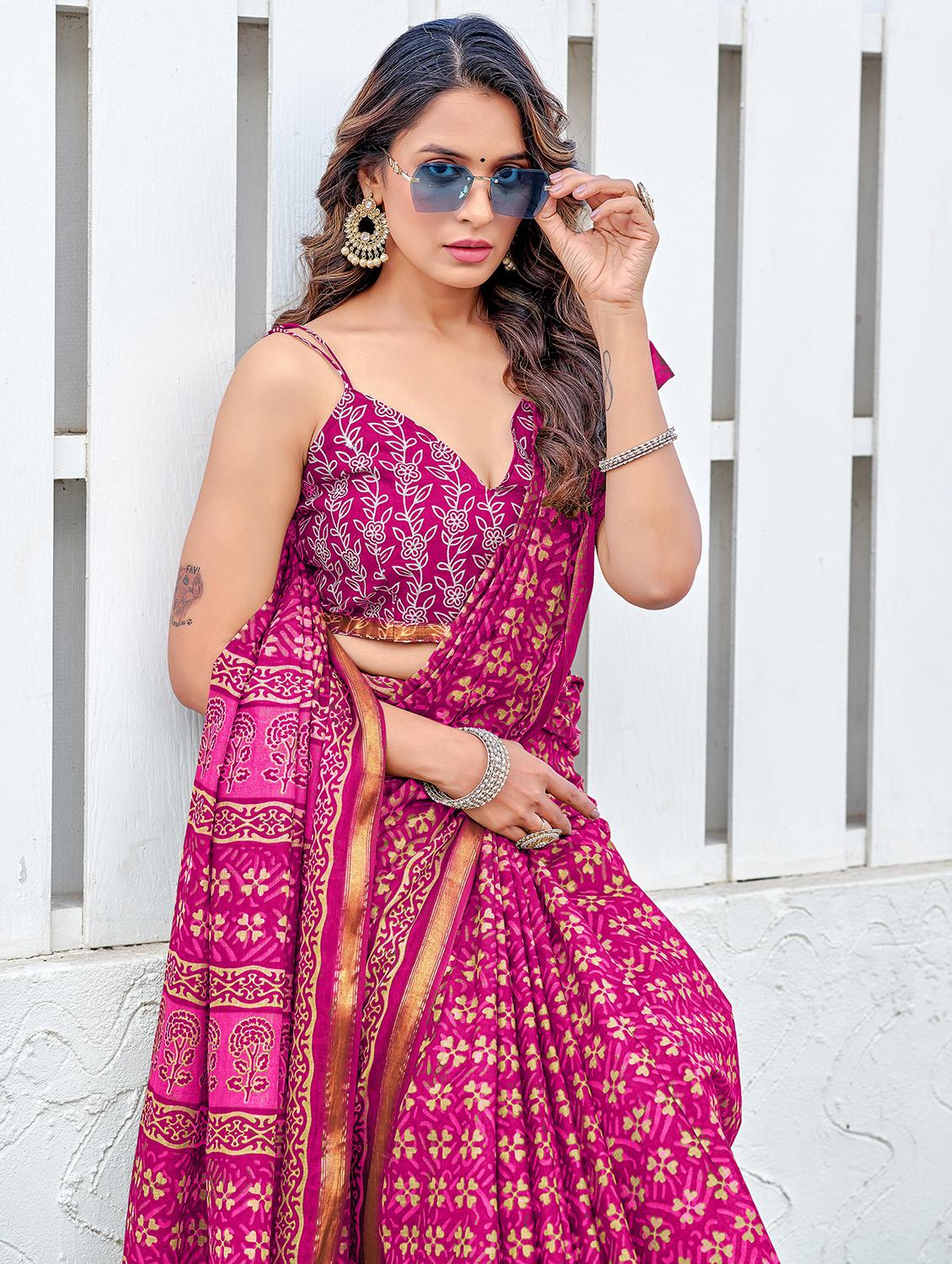 women printed casual wear saree with blouse - 21905373 - Standard Image - 2