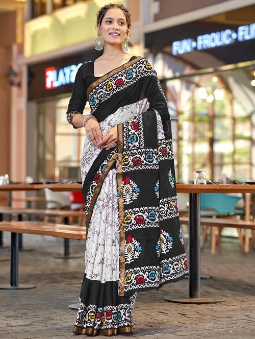 women printed casual wear saree with blouse - 21905396 -  Standard Image - 0