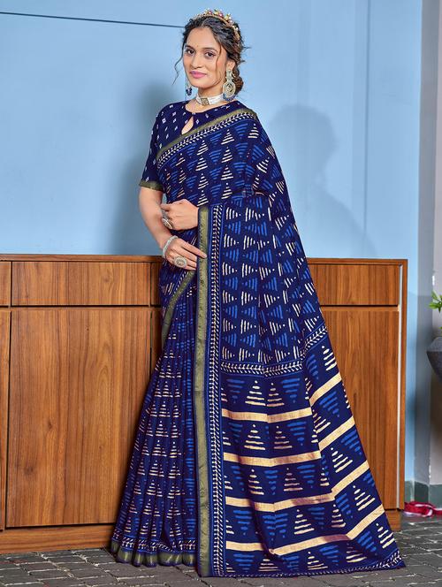 women printed casual wear saree with blouse - 21905399 -  Standard Image - 0