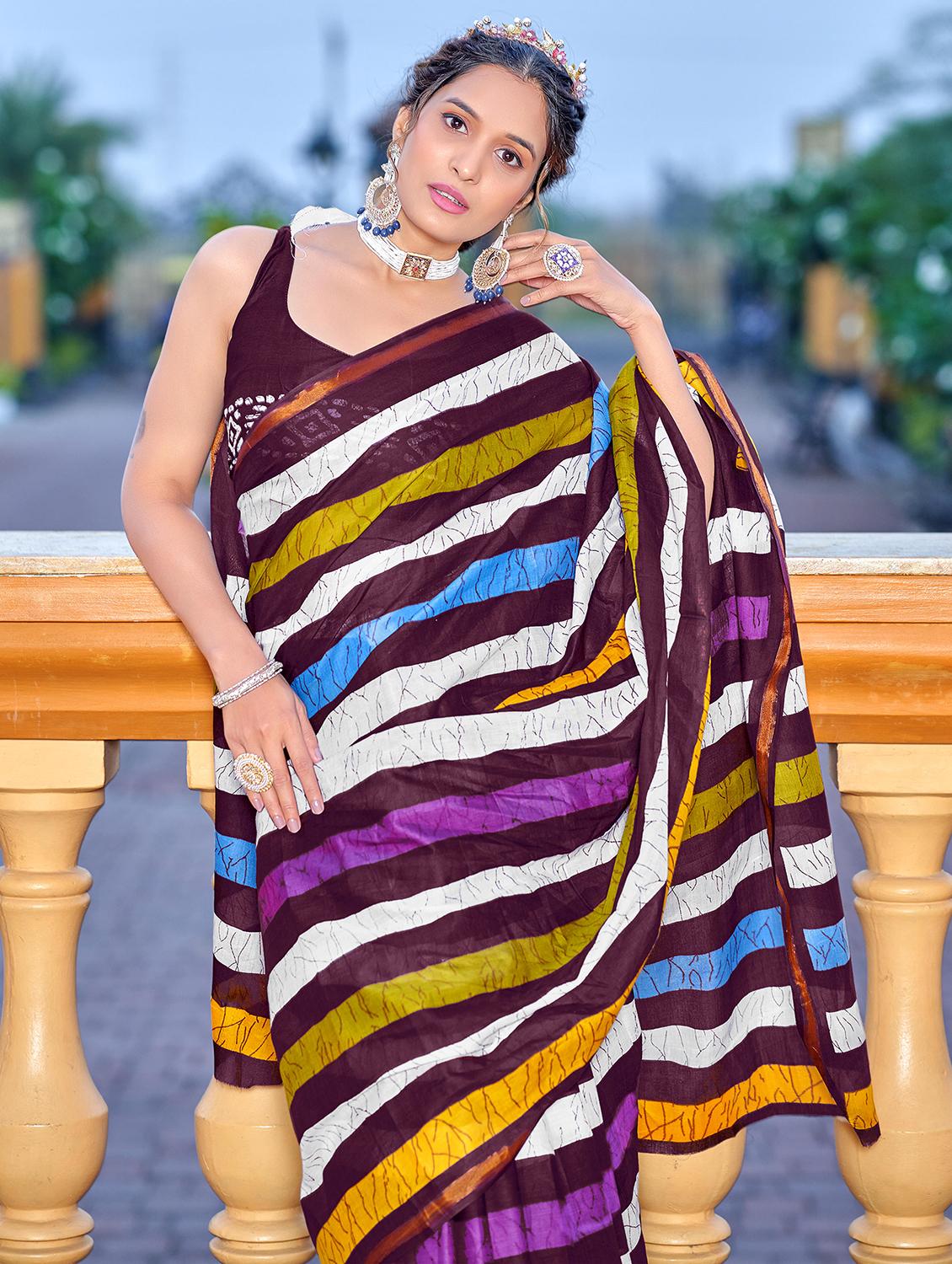 women striped printed saree with blouse - 21905413 - Standard Image - 2