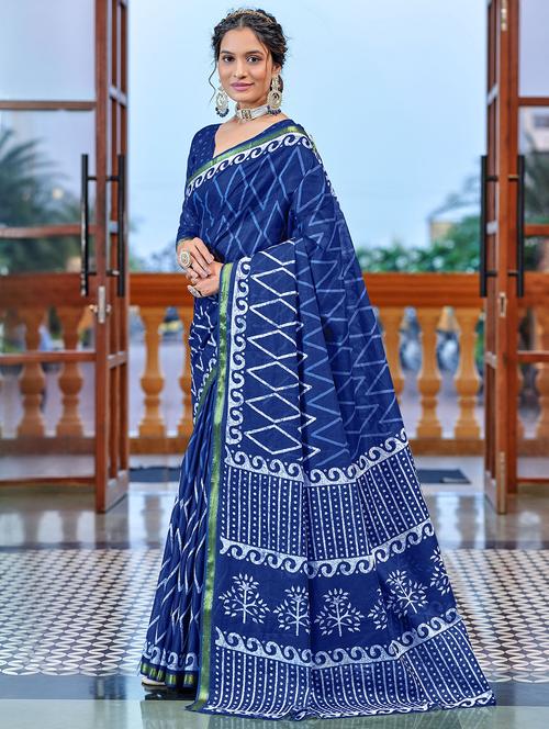 women blue printed saree with blouse - 21905415 - Standard Image - 0
