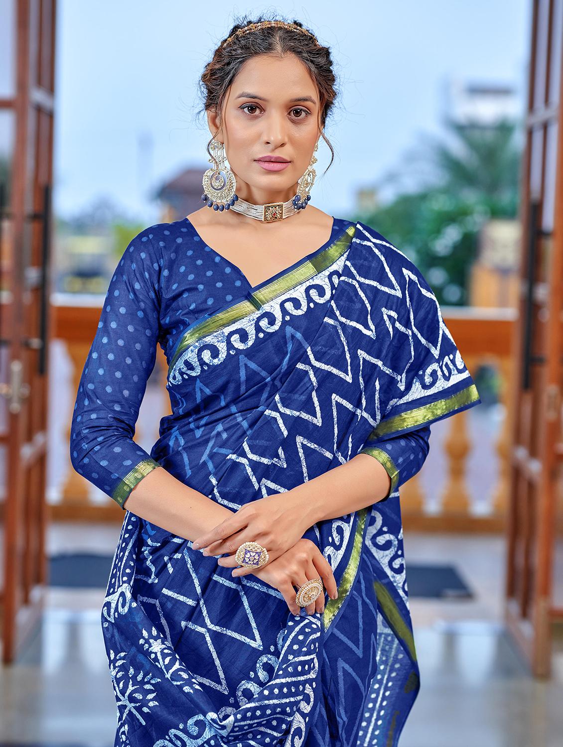 women blue printed saree with blouse - 21905415 - Standard Image - 2