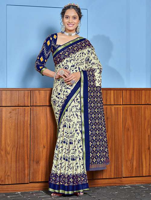 women blue printed saree with blouse - 21905416 -  Standard Image - 0