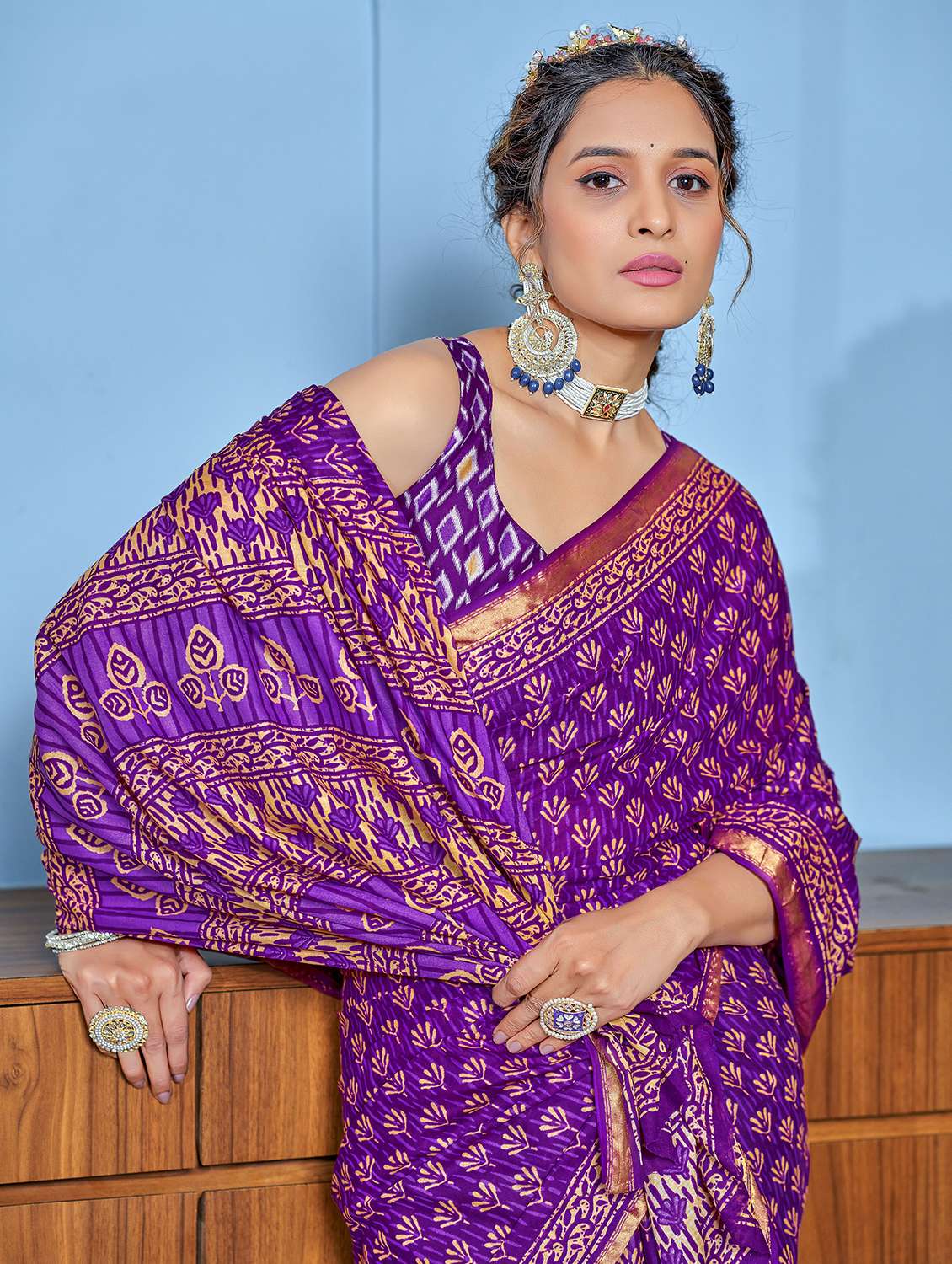 women purple printed saree with blouse - 21905418 - Standard Image - 2