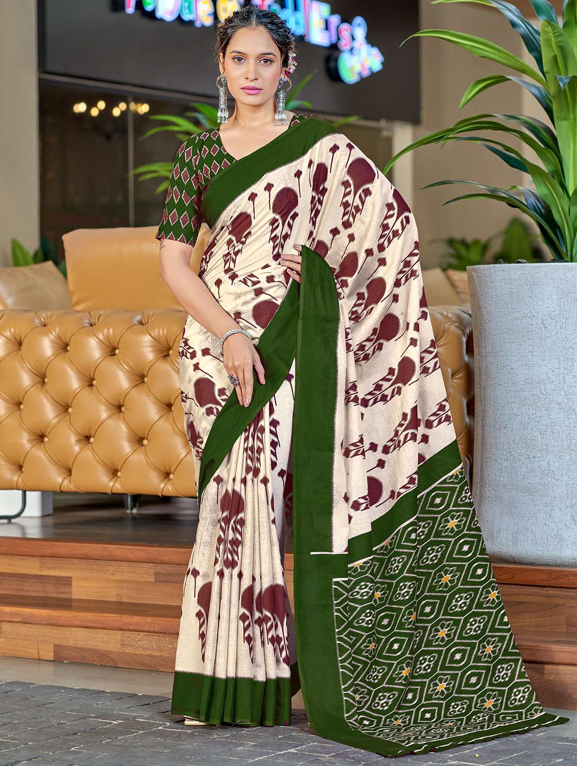 women ikat printed saree with blouse
