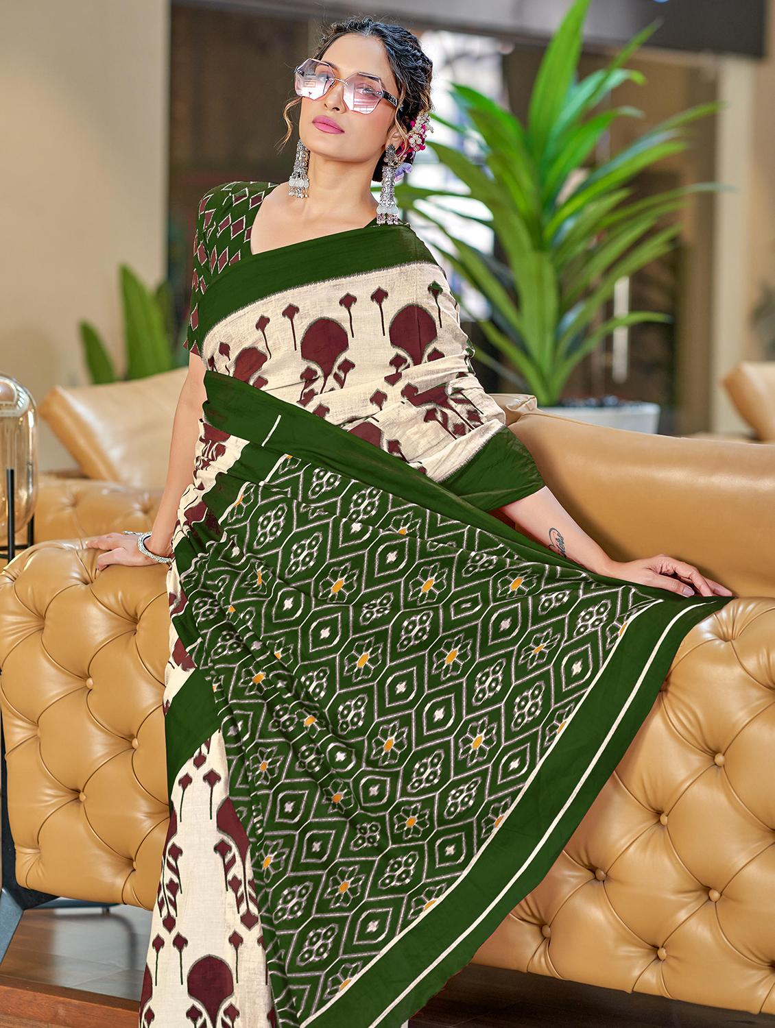 women ikat printed saree with blouse - 21905425 - Standard Image - 2