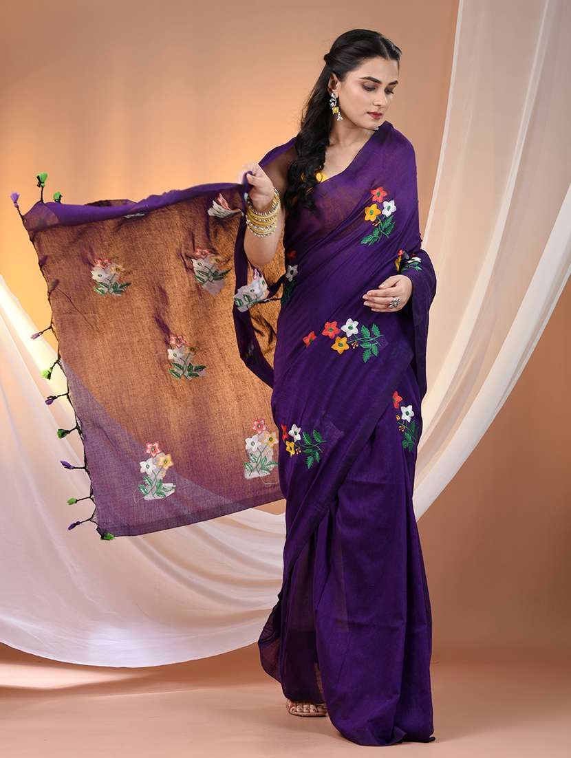 women purple handloom saree with blouse - 21905489 -  Standard Image - 2