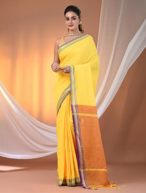 women solid handloom saree with blouse - 21905495 - Standard Image - 0