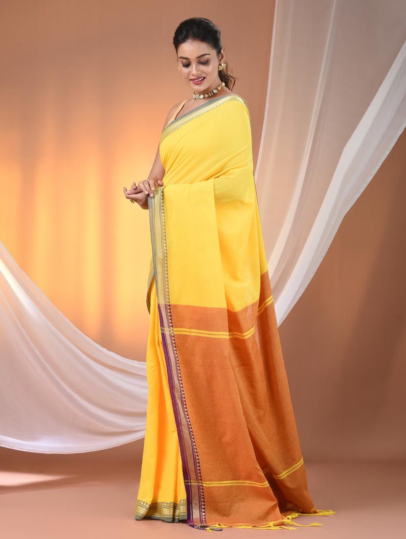 women solid handloom saree with blouse - 21905495 - Standard Image - 2