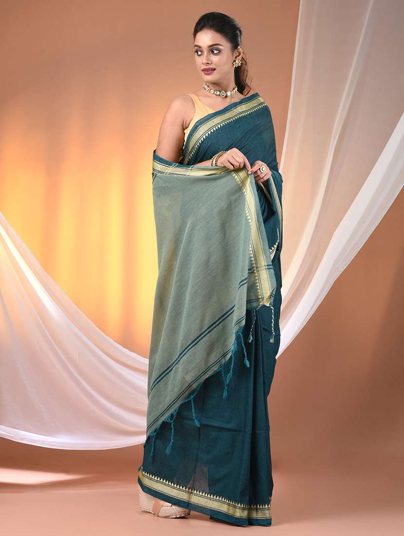 women solid handloom saree with blouse - 21905496 -  Standard Image - 2