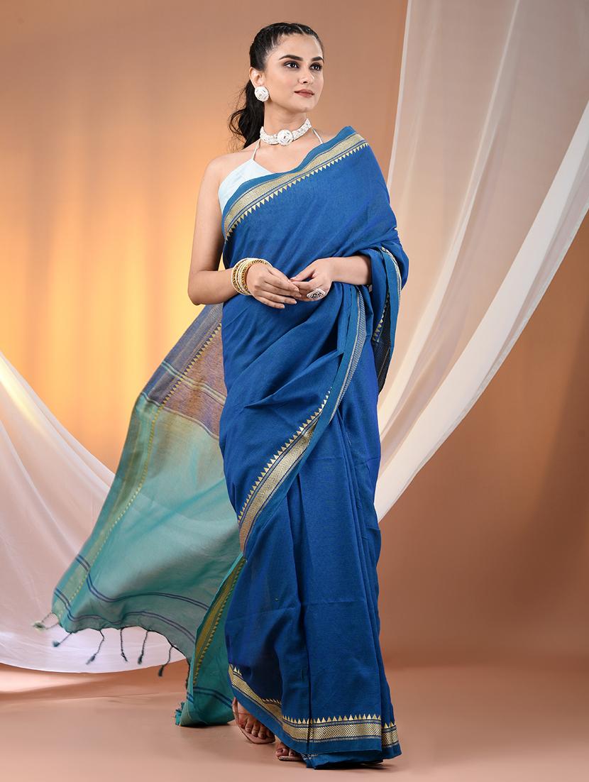 women solid handloom saree with blouse - 21905498 - Zoom Image - 0