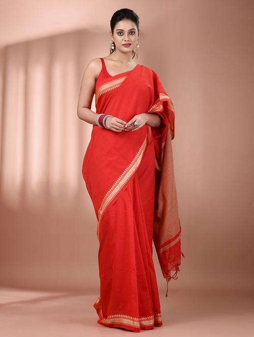 women solid handloom saree with blouse - 21905500 - Standard Image - 0