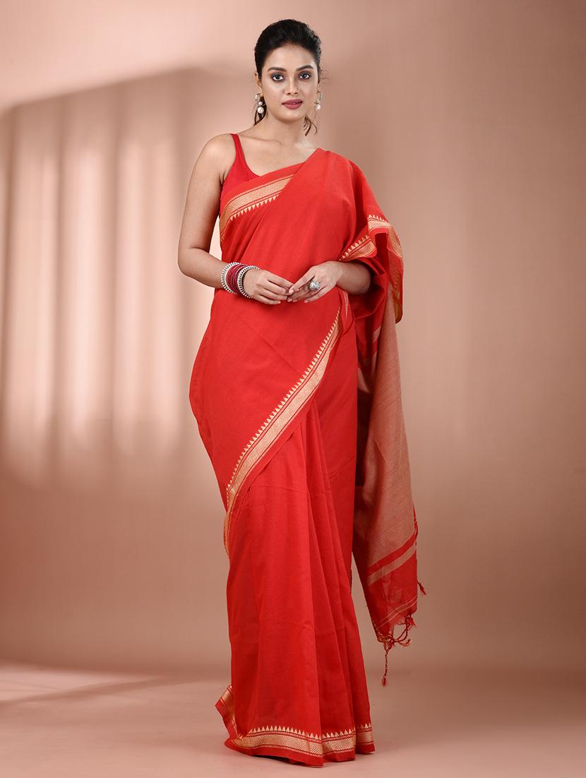 women solid handloom saree with blouse - 21905500 - Zoom Image - 0