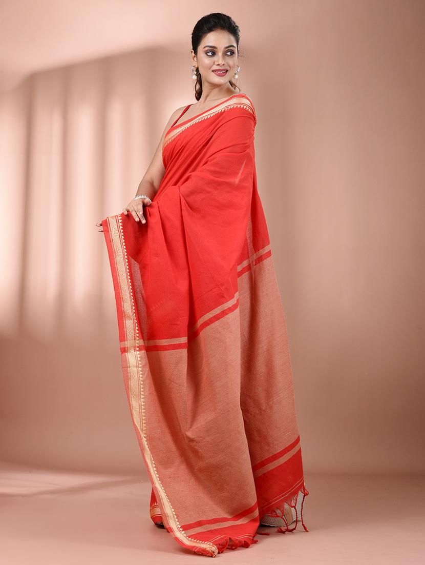 women solid handloom saree with blouse - 21905500 - Standard Image - 2