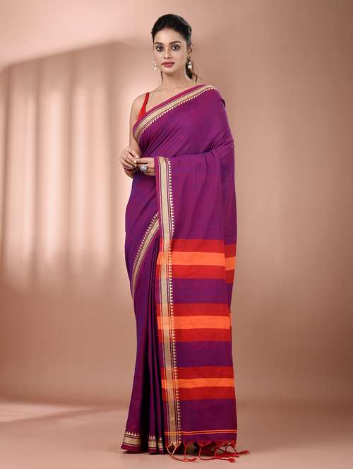 women solid handloom saree with blouse - 21905501 - Standard Image - 0