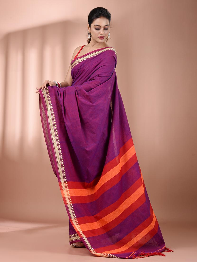 women solid handloom saree with blouse - 21905501 - Standard Image - 2