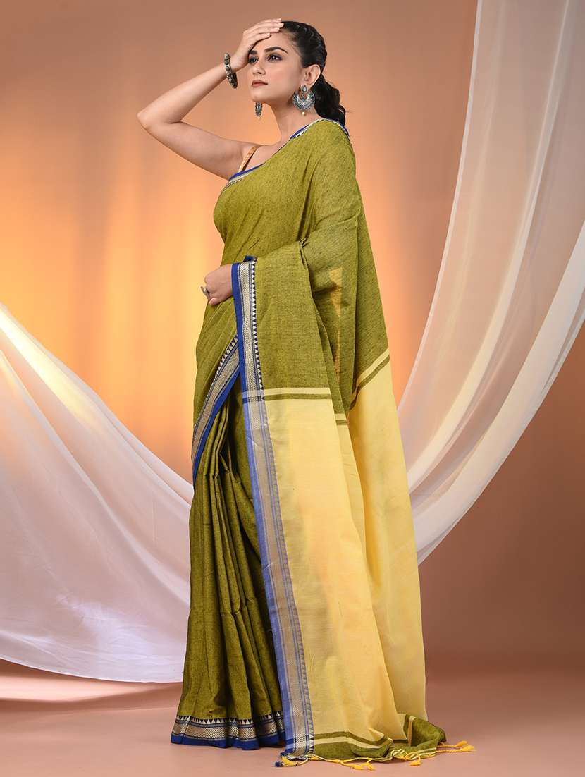 women solid handloom saree with blouse - 21905502 -  Standard Image - 2