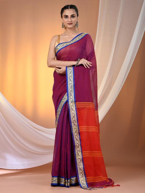 women solid handloom saree - 21905506 - Standard Image - 0