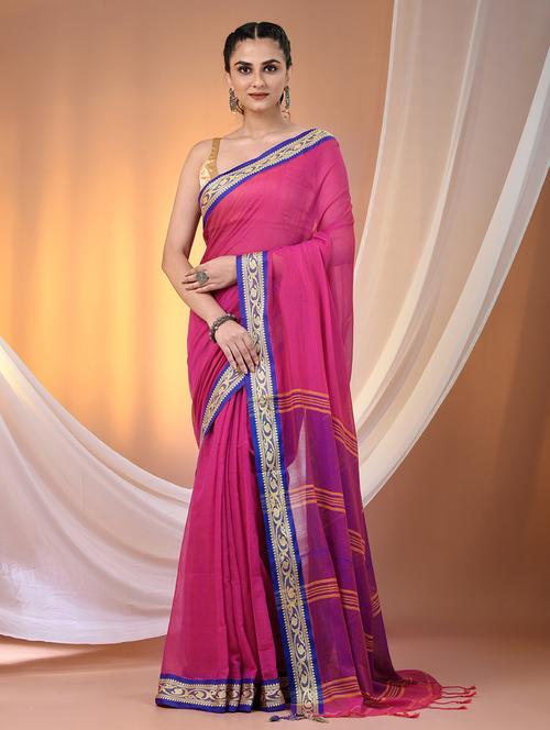 women solid handloom saree - 21905507 - Standard Image - 0