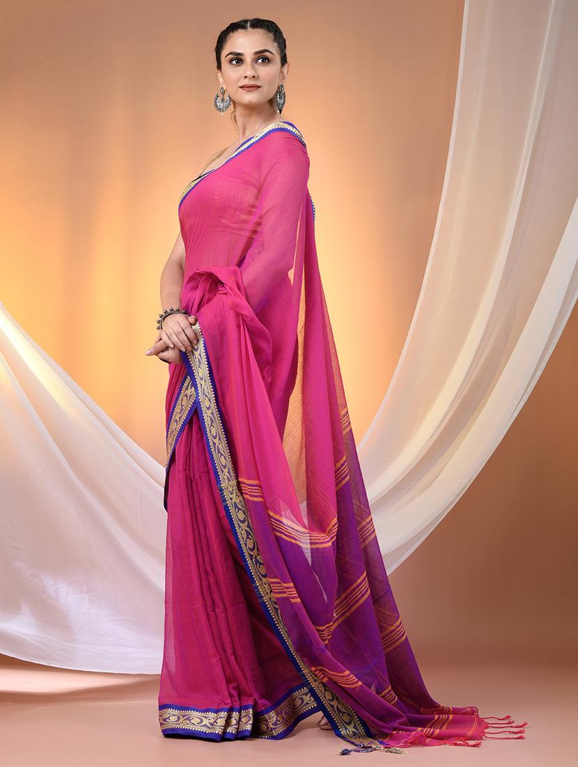 women solid handloom saree - 21905507 - Standard Image - 2