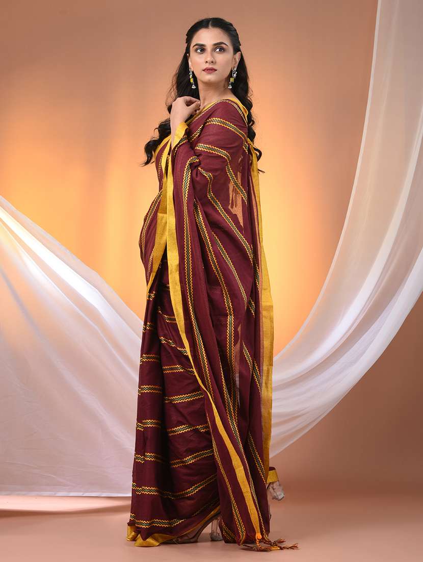 women striped handloom saree with blouse - 21905512 -  Standard Image - 2