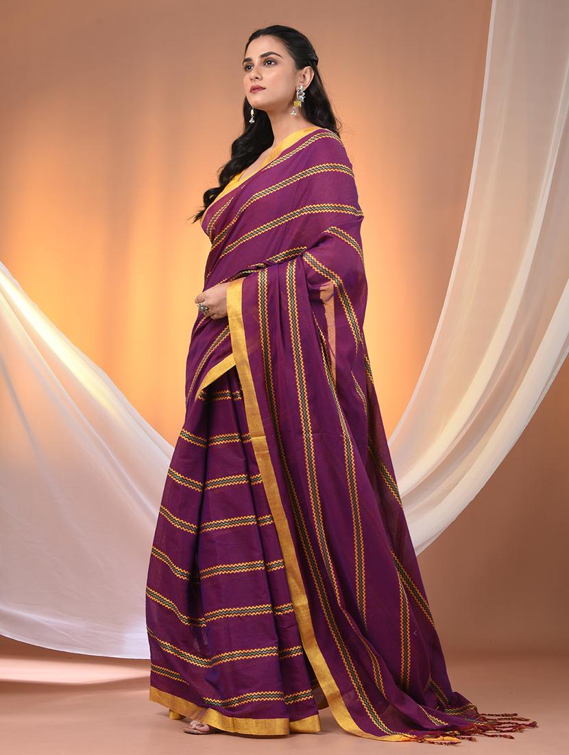 women striped handloom saree with blouse - 21905514 - Standard Image - 2