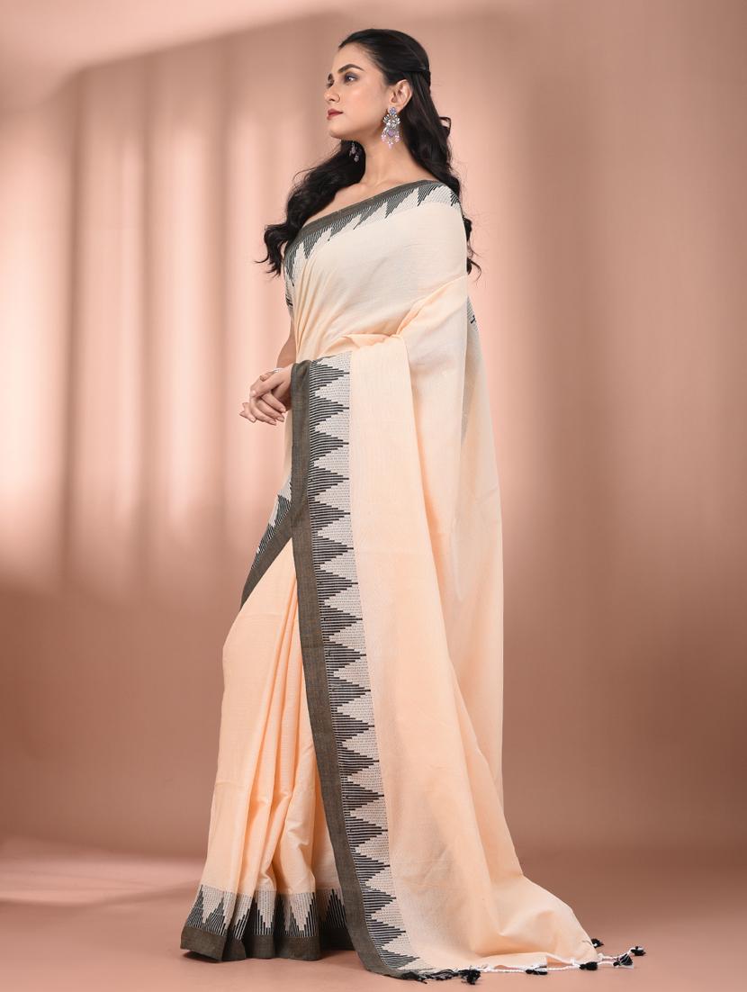 women solid with bordered handloom saree with blouse - 21905516 - Standard Image - 2