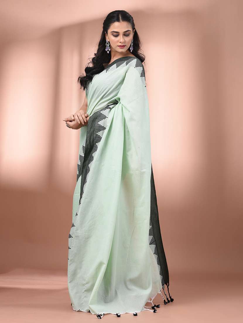 women solid with bordered handloom saree with blouse - 21905519 -  Standard Image - 2