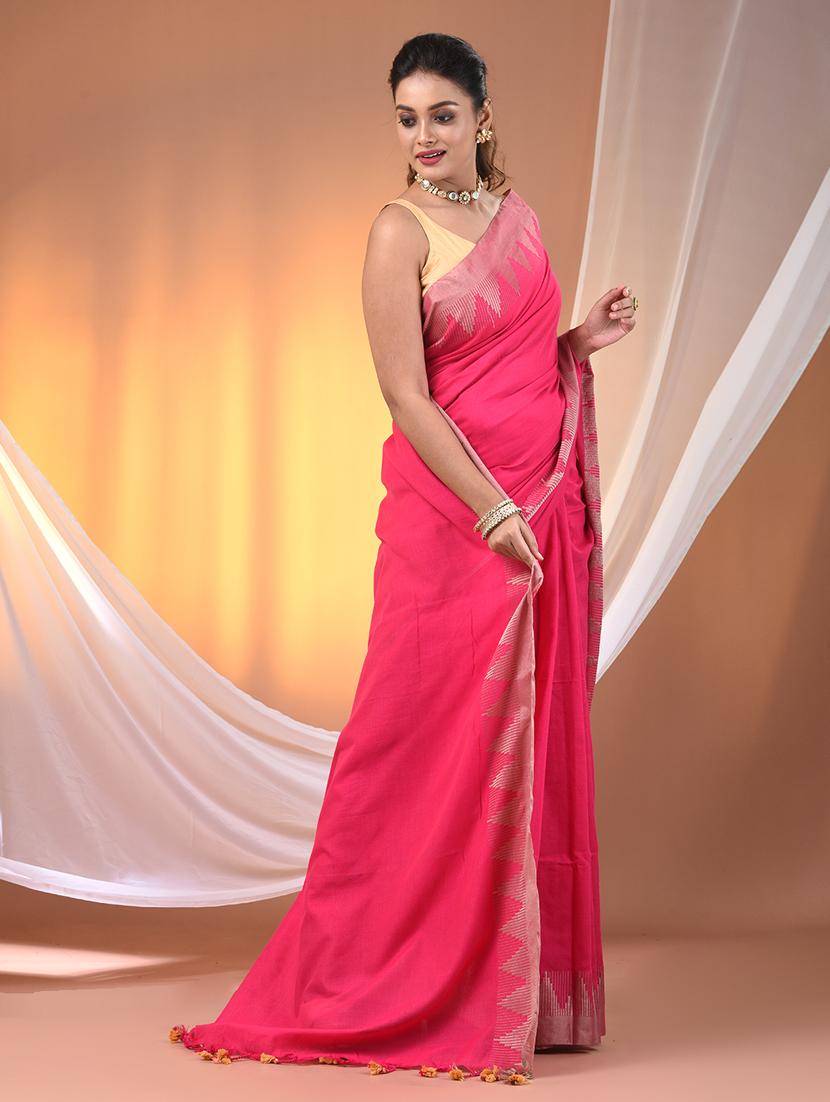 women solid with bordered handloom saree with blouse - 21905520 - Standard Image - 2