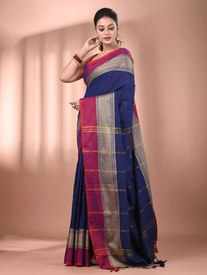 women striped handloom saree with blouse