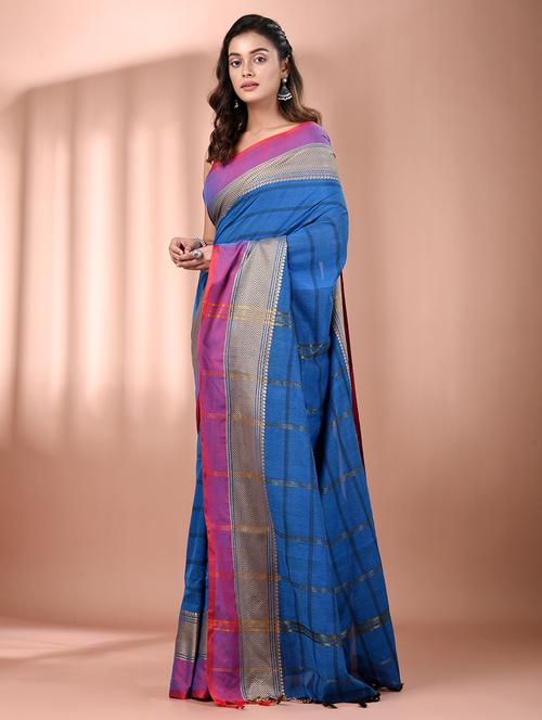 women striped handloom saree with blouse - 21905530 -  Standard Image - 0