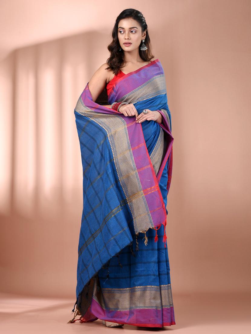 women striped handloom saree with blouse - 21905530 - Standard Image - 2