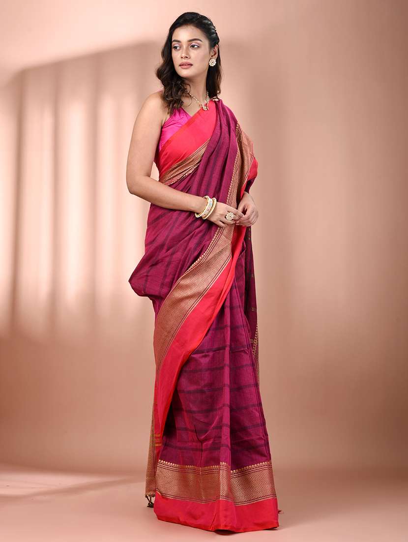 women striped handloom saree with blouse - 21905531 -  Standard Image - 2