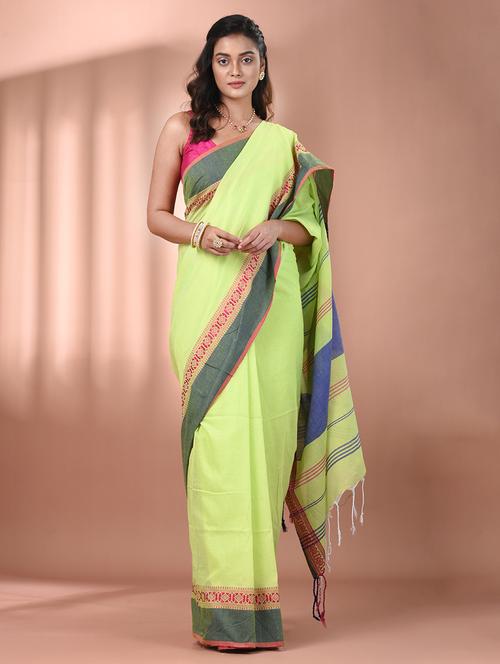 women green handloom saree with blouse - 21905534 -  Standard Image - 0