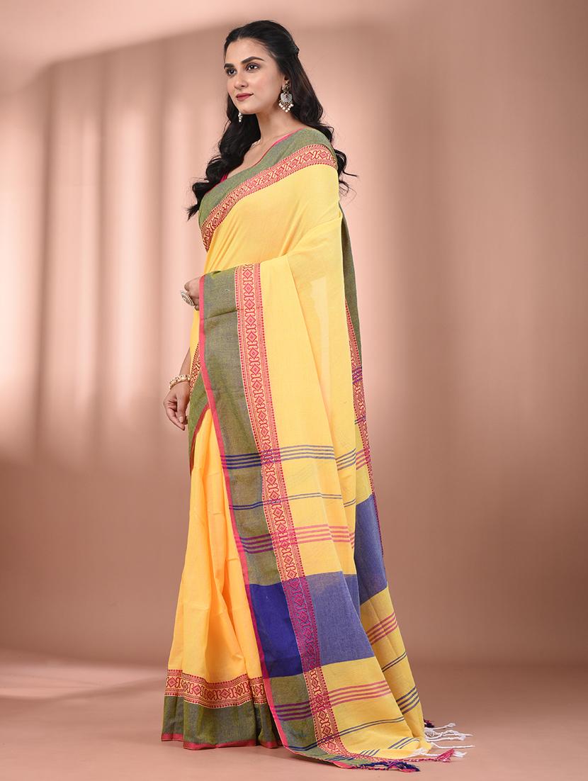 women yellow handloom saree with blouse - 21905535 - Standard Image - 2