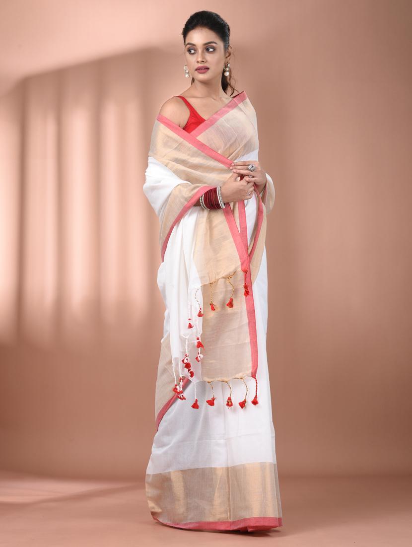 women white handloom saree with blouse - 21905536 - Standard Image - 2