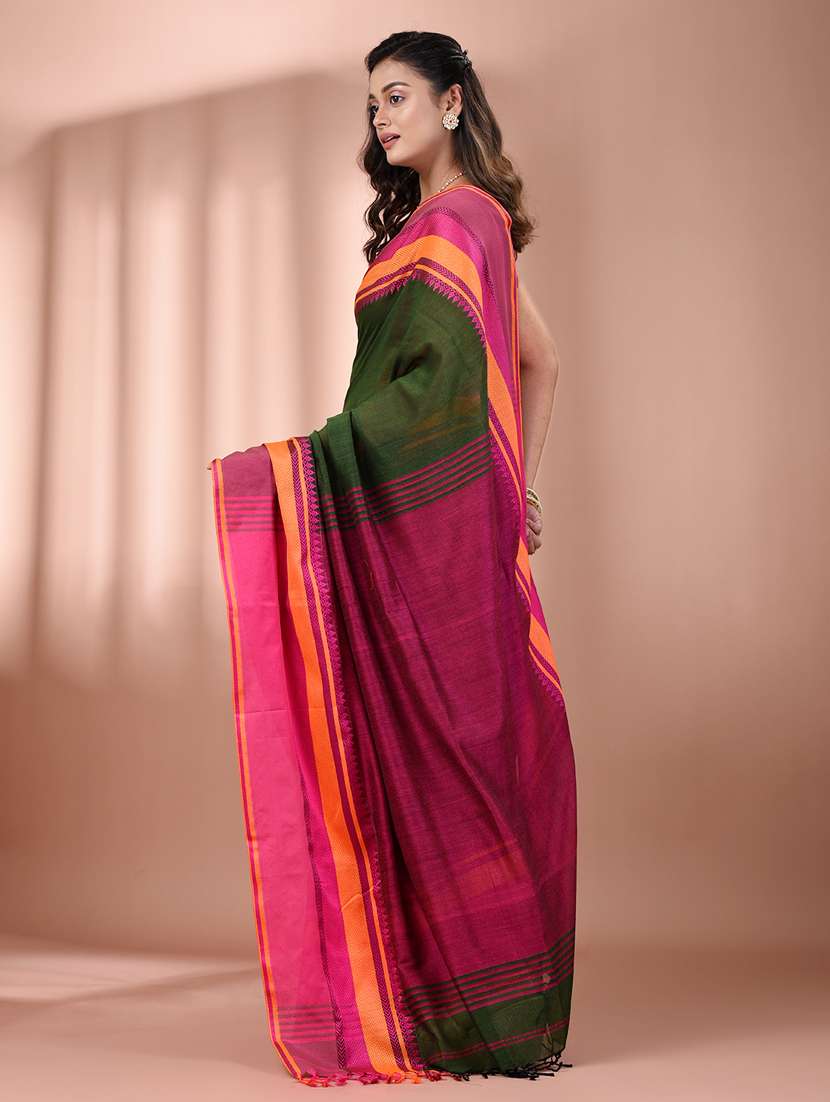 women green handloom saree with blouse - 21905538 -  Standard Image - 2