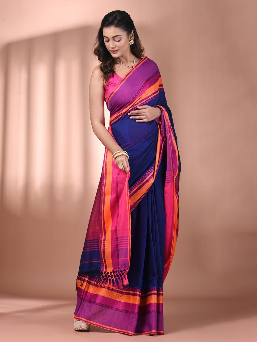 women blue handloom saree with blouse - 21905539 - Standard Image - 2