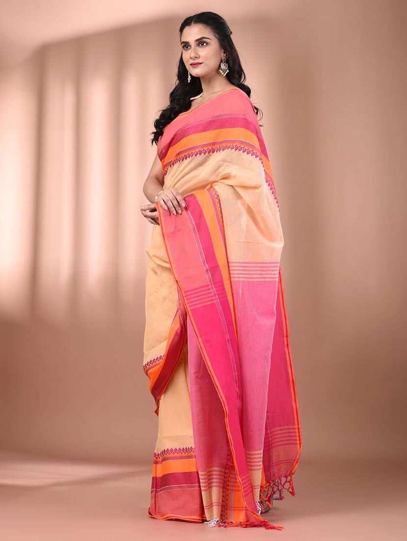 women beige handloom saree with blouse - 21905542 - Standard Image - 2