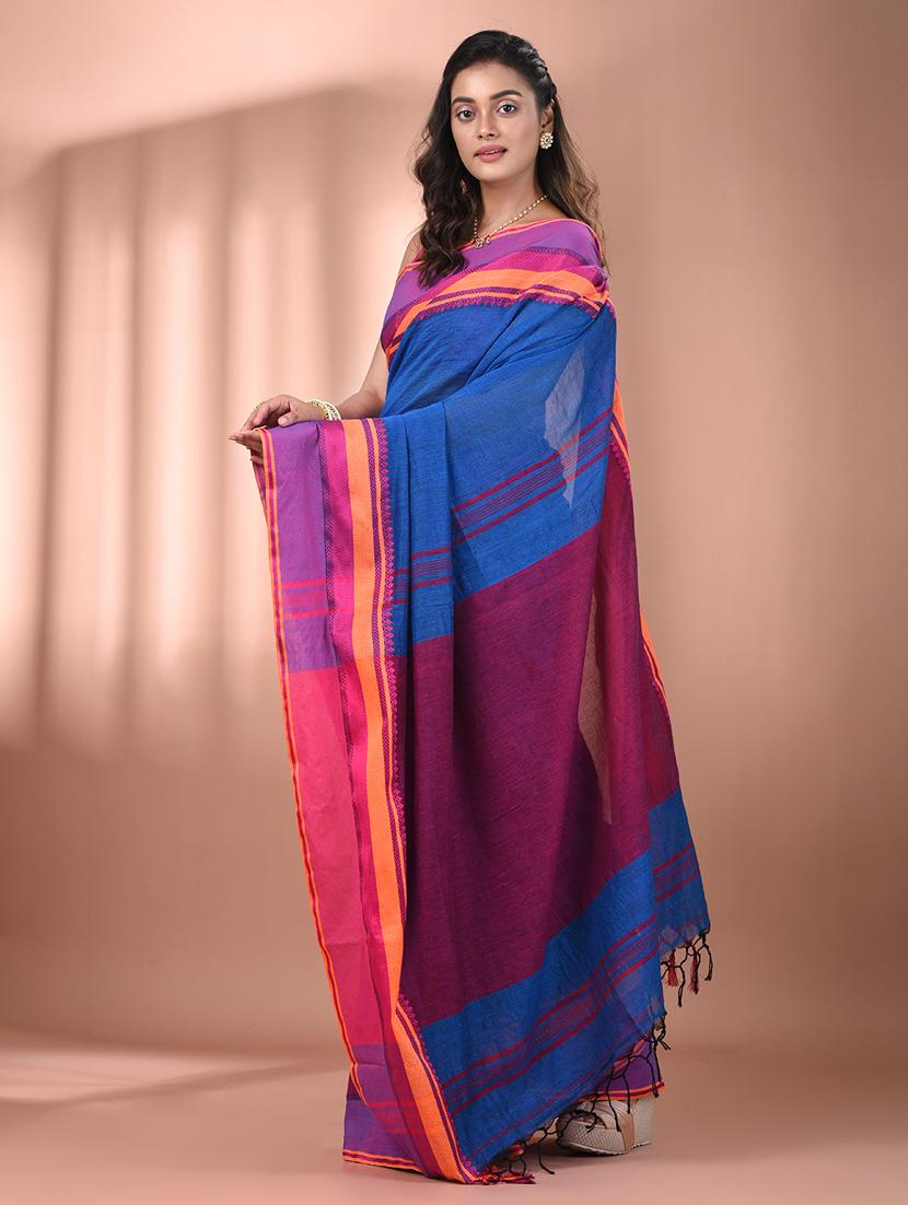 women blue handloom saree with blouse - 21905543 - Standard Image - 2