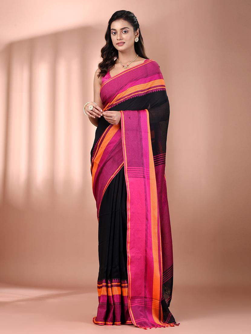 women black handloom saree with blouse - 21905544 -  Zoom Image - 0