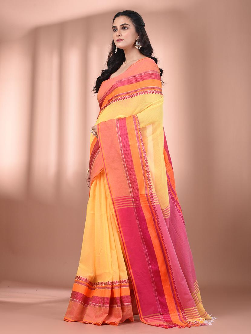 women yellow handloom saree with blouse - 21905545 - Standard Image - 2