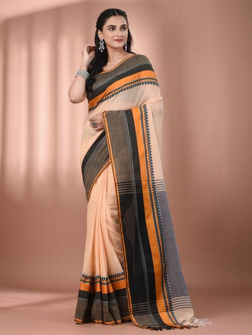 women beige handloom saree with blouse - 21905546 -  Standard Image - 0