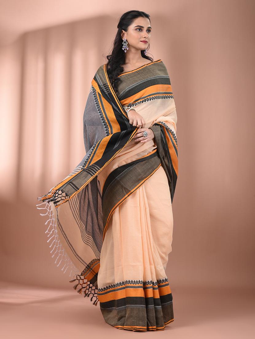women beige handloom saree with blouse - 21905546 - Standard Image - 2