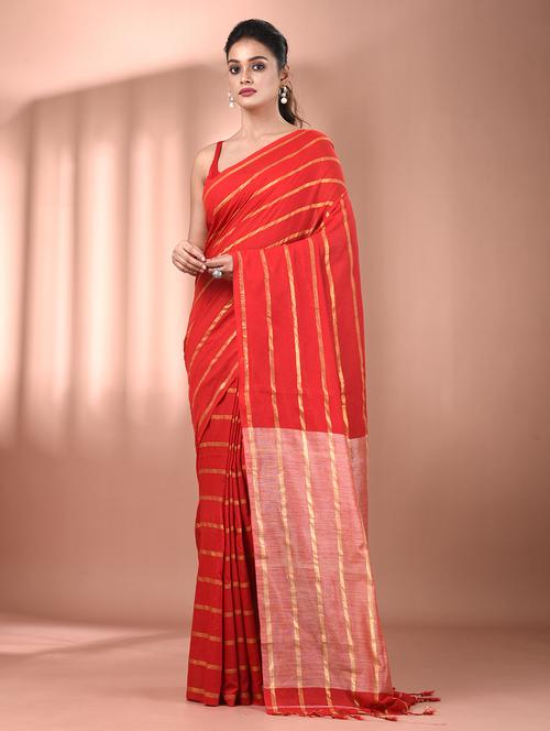 women striped handloom saree with blouse - 21905551 -  Standard Image - 0